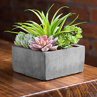 MyGift Set of 2 Wall Mounted Faux Grass in Pyramid Shaped Gray Cement Planters 