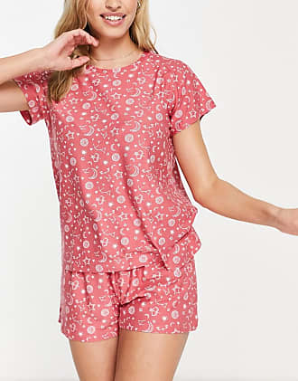 ASOS Damen Kleidung Nachtwäsche Schlafanzüge Broderie cropped revere top and relaxed trouser pyjama set in blush 