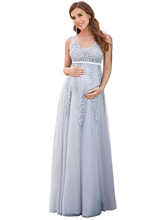 Ever-pretty Womens Deep V Neck Floral Lace Applique Maternity Dress for Party Gray US6