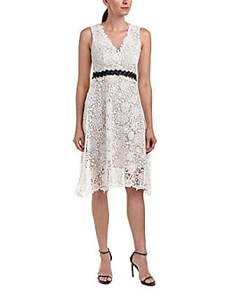 Donna Morgan Womens V-Neck Lace Midi Dress, White Wash, 8