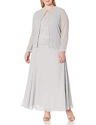 J Kara Womens Plus Size Beaded Jacket Dress, Silver/White/Silver, 18 Plus