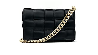 Apatchy London Black Padded Woven Leather Crossbody Bag With Gold Chain Strap