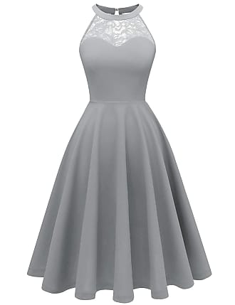 Bbonlinedress Womens Cocktail Short Prom Dress Halter Sleeveless Wedding Guest Dress for Women Plus Size Swing Dress Grey 2XL