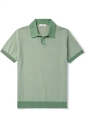 Mandarin collar polo shirt organic cotton sage green