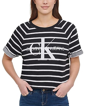 Calvin Klein Jeans Womens French Terry Logo Crop Top (Black Combo, XX-Large)