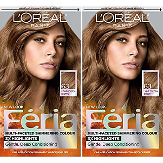 L'Oréal Feria Multi-Faceted Shimmering Permanent Hair Color, 63 Sparkling Amber (Light Golden Brown), Pack of 2, Hair Dye