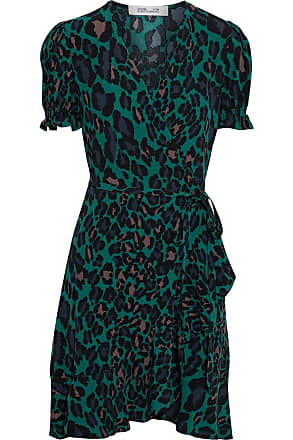 Diane Von Fürstenberg Diane Von Furstenberg Woman Floral-print Crepe Mini Wrap Dress Emerald Size XXS