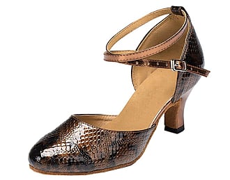 MGM-Joymod Women's Peep Toe Ankle Strap Snakeskin Synthetic Tango Salsa Ballroom Latin Modern Dance Shoes Evening Wedding Sandals