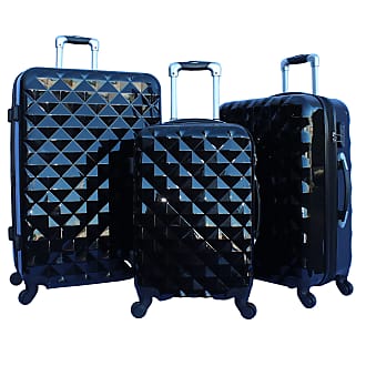 World Traveler Classic Diamond 3-Piece Expandable Spinner Luggage Set, Black