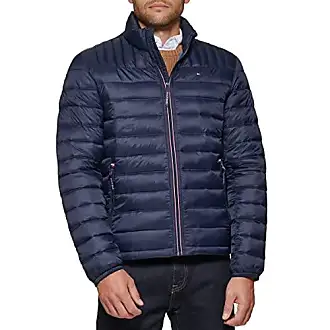 Tommy Hilfiger Men's Heavyweight Chevron Quilted Performance Hooded Puffer  Jacket, Midnight/Ice/Red Shine, X-Large at  Men's Clothing store