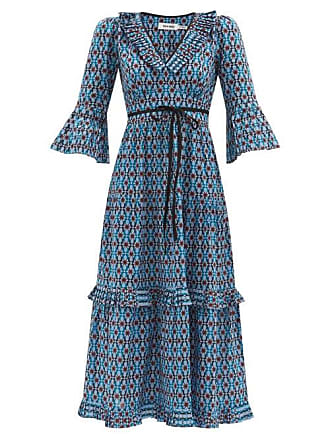 Cefinn Cordelia Geometric-print Cotton-voile Dress - Womens - Blue