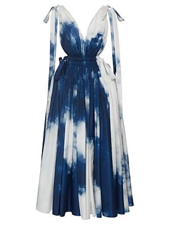 Alexander McQueen Alexander Mcqueen - Tie-dyed Gathered Poplin Midi Dress - Womens - Blue White