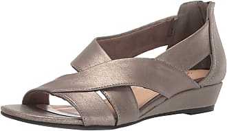 Easy Street Womens Carol Dress Casual Sandal with Back Zipper Wedge, Pewter 6 N US