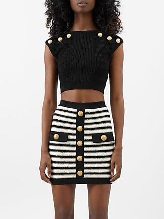 Balmain Cropped off-shoulder Monogram Knit Top - Farfetch