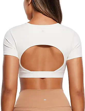 CRZ YOGA Butterluxe Short Sleeve Shirts for Women High Neck Crop Tops Basic  Fitted T-Shirt