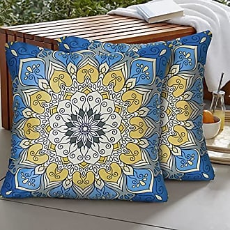 Art Flower Throw Pillow Covers Pack of 2 18x18 Inch (Blue