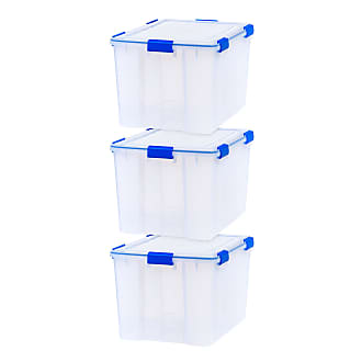 Iris 70 Quart WeatherPro Plastic Storage Bin Tote Organizing Container with Durable Lid and Seal and Secure Latching Buckles, Clear With Blue Buckles, 70 Q