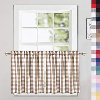 Tan Buffalo Plaid Valances for Kitchen, Thick Buffalo Check Gingham Valance  Curtains for Windows Kitchen Cafe Curtains, 52x15 Inches 