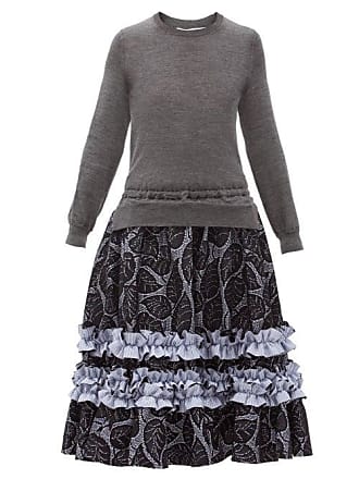 Comme Des Garçons Comme Des Garçons Comme Des Garçons - Panelled Cotton-jersey And Leaf Wool-mesh Dress - Womens - Grey Multi