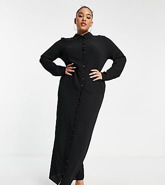 Asos Curve ASOS DESIGN Curve button detail maxi shirt dress in black