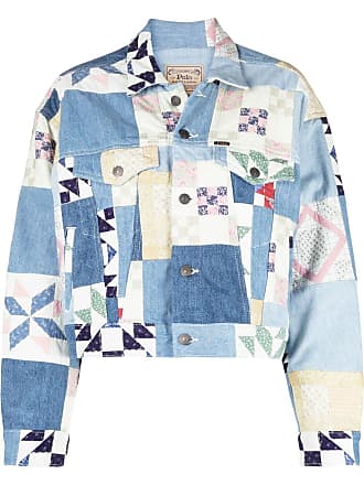 Polo Ralph Lauren quilted patchwork trucker jacket - women - Leather/Cotton - L - Blue