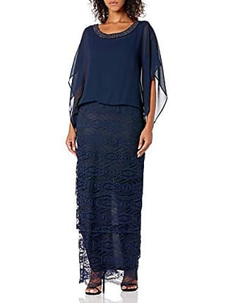 Le Bos Womens Lace Bottom Long Dress, Navy, 8