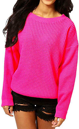 Crazy Girls Womens Ladies Baggy Long Sleeve Knitted Plain Chunky Top Sweater Jumper S-XL