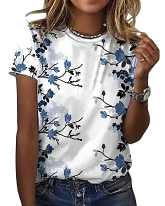 Camicia Donna Elegante Estiva, T Shirt Maglietta Manica Corta Girocollo  Donna Estiva Elegante Camicia T-Shirt da Donna Stampata Moda Top Tshirt  Donna