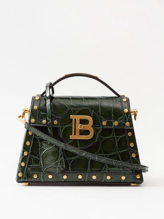BALMAIN: B-Buzz 24 bag in crocodile-print leather - Green