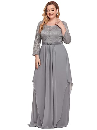 Ever-pretty Womens Long Sleeve Chiffon Plus Size Irregular Lace Mother of The Bride Dress Gray US22