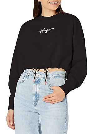 BOSS - Cropped sweatshirt in cotton with drawstring and