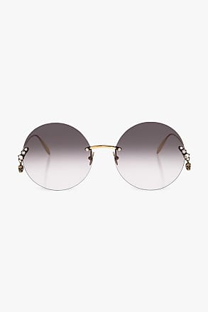 Alexander Mcqueen Crystal & Skull Charm Square Metal Sunglasses In Gold