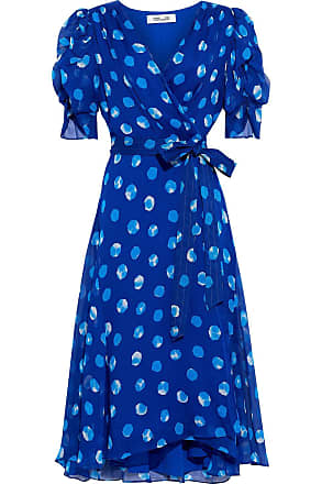 Diane Von Fürstenberg Diane Von Furstenberg Woman Kimora Ruched Polka-dot Silk-georgette Wrap Dress Bright Blue Size XS