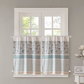 Madison Park Dawn Kitchen Tier Set Printed and Pieced Small Window Curtain with Rod Pocket Finished, 30x24, Blue, 2 Pieces