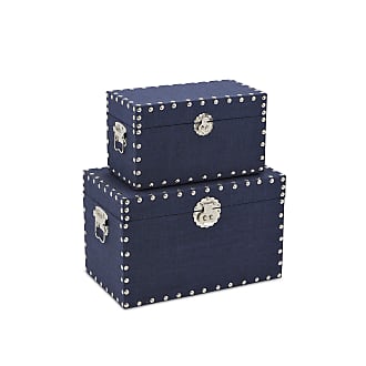 Cheungs Rattan & Imports FP-3854-2B Linen Studded Box| Set of 2| Navy Blue