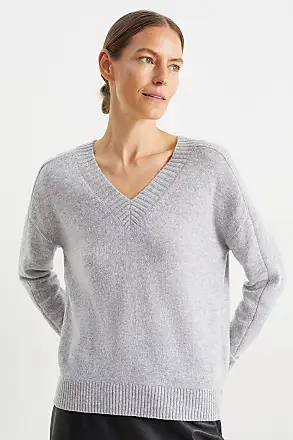 Maglione girocollo da donna in cotone grigio scuro con logo sul retro