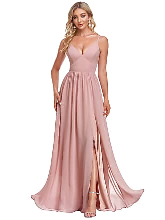 Ever-pretty Womens Elegant V Neck Open Back Maxi Plus Size Evening Party Dress Pink US16