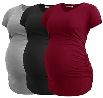 Smallshow Women's V Neck Maternity Clothes Tops Side Ruched Pregnancy T  Shirt Small Army Green-Black-Grey at  Women's Clothing store