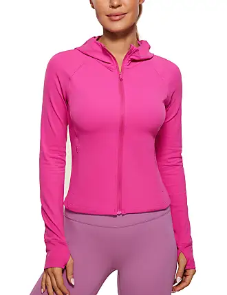 CRZ YOGA Womens Butterluxe Full Zip Cropped Workout Jackets Slim Fit  Athletic Yoga Jacket with Thumb Holes