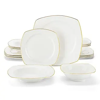 MALACASA Series Blance Porcelain Dinnerware Set Kitchen Dish Square Plates  Bowls