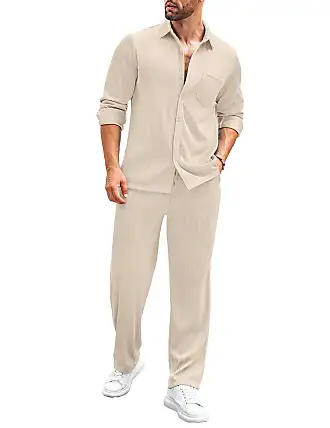 COOFANDY Linen Sets For Men 2 Piece Button Down Shirt Long Sleeve And  Casual Beach Drawstring Waist Pants Summer Outfits