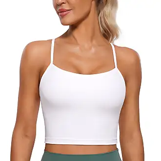 CRZ YOGA Womens Y Back Longline Sports Bra - Racerback Spaghetti Straps  Padded Workout Crop Tank Tops with Built in Bra White Small at   Women's Clothing store