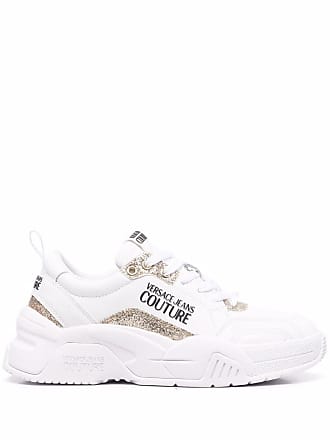 versace jeans couture womens white glitter trim trainers