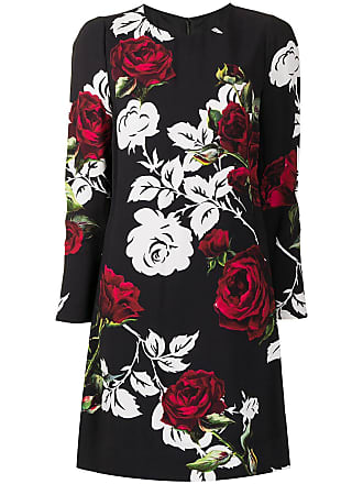 Dolce & Gabbana rose print long-sleeved dress - Black