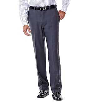 Haggar Mens Repreve Stria Hidden Expandable Waist Plain Front Dress Pant, Med Grey,42x32