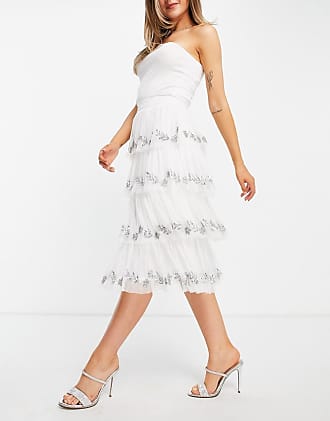 Maya set embellished tiered midi skirt in white