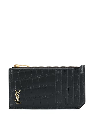 Cassandre YSL Fragments Lizard-Embossed Leather Zip Card Holder