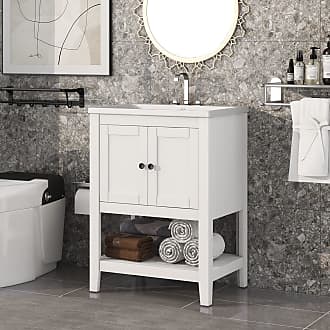 Merax, White 36 Inch Bathroom Vanity with Sink Set Combo, Storage Cabinet  with Doors and Drawers, Ceramic Basin Top