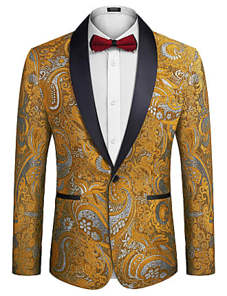 COOFANDY Men's Floral Tuxedo Jacket Paisley Shawl Lapel One Button Suit Blazer Jacket for Dinner Party Wedding Prom 