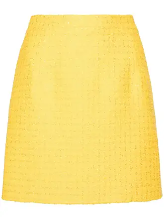 Alessandra Rich rose-print ruched pencil skirt - Yellow